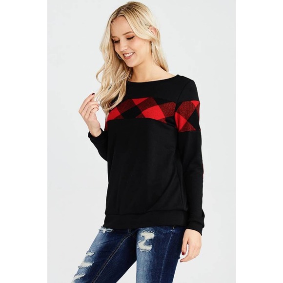 NWT!!  Red & Black Plaid Top with Elbow Patches - Picture 7 of 11